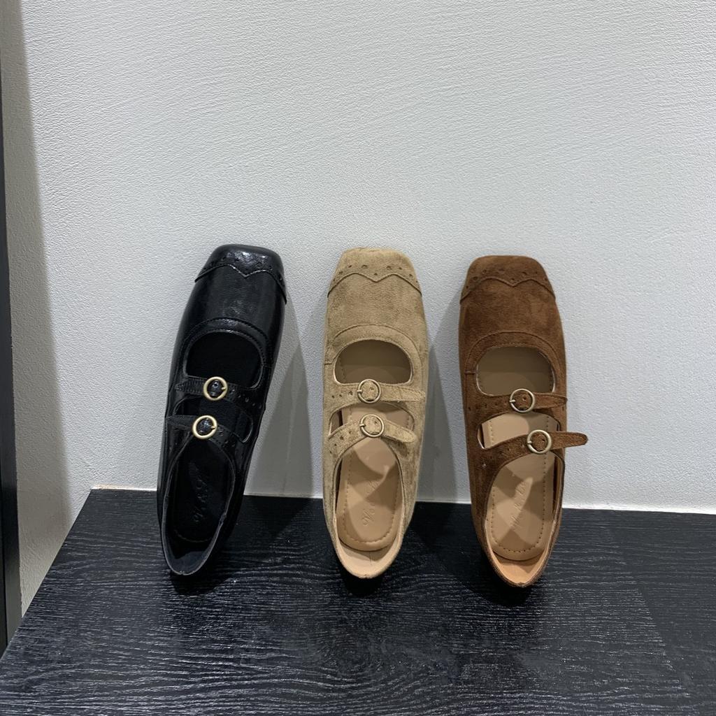 Retro brown square head Mary Jane shoes ballet shoes women's 2025 new Korean version French shallow mouth single shoes women's shoes