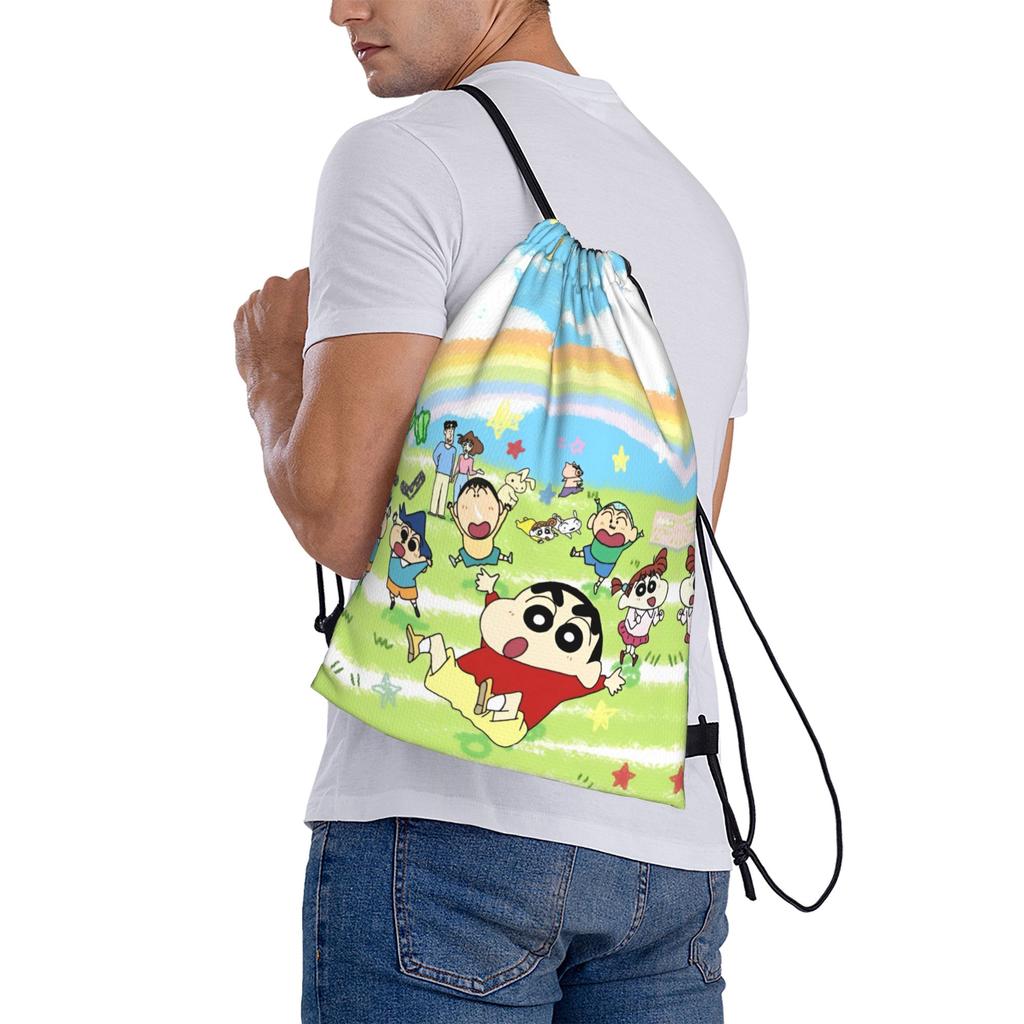 Custom Crayons Shins Chans Drawstring Backpack Bags Men Women Lightweight Cartoon Gym Sports Sackpack Sacks for Training