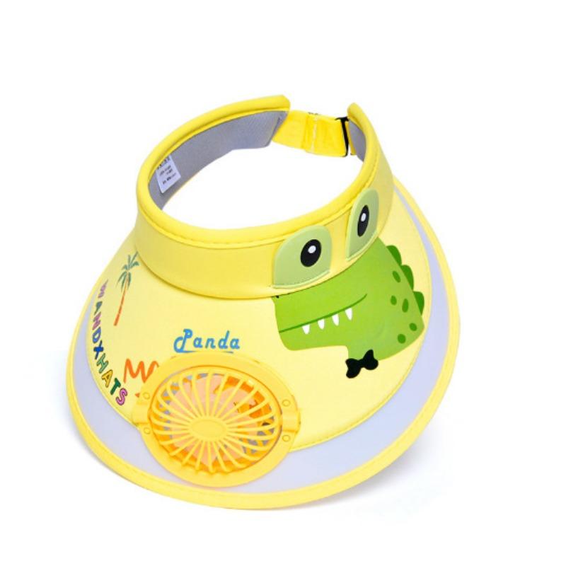 Chapéu de Verão Infantil com Ventilador Chapéu de Sol Masculino e Feminino Chapéu de Sol Desenho Animado Fofo Proteção Solar Chapéu Grande Chapéu de Copa Vazia