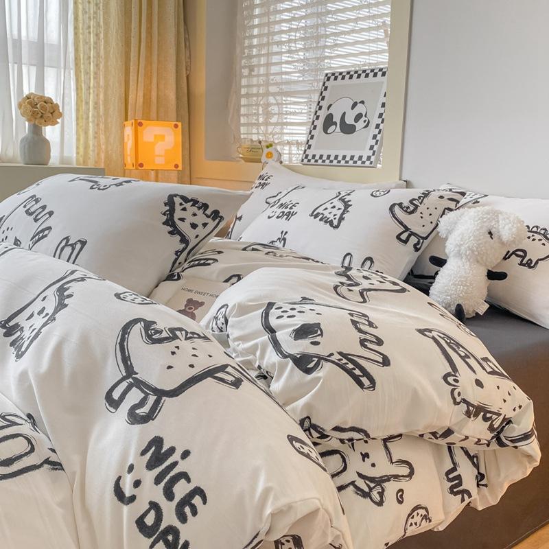 Small Fresh Washed Cotton Four-piece Set, Bedding Quilt Cover, Dormitory Single Bed Three-piece Set