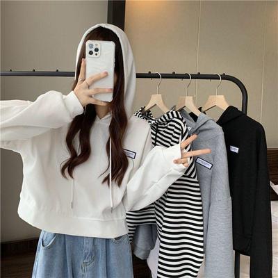 2025 Plus Size Women's Cropped Hoodie - Autumn/Winter Korean Style Loose Fit