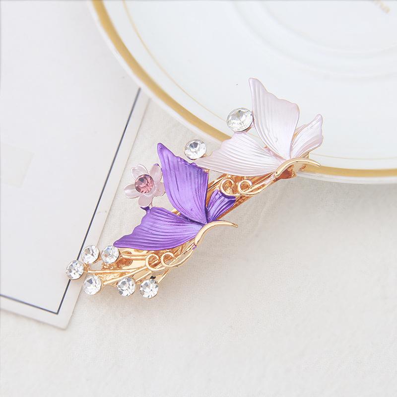 Flower Hairpin Women'S Back Of The Head Zinc Alloy Diamond Paint Hollow Butterfly Spring Clip Autumn And Winter Hairpin Hair Accessories
