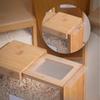 Bamboo Wooden Grain Storage Box Airtight Square Kitchen Pantry Organizer Transparent Food Container for Rice Cereal Dry Goods