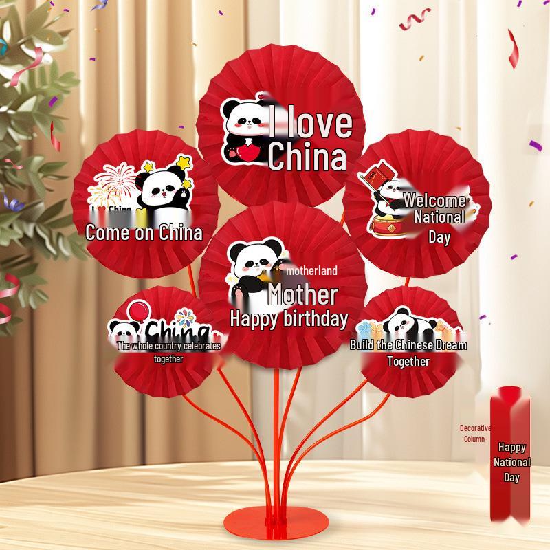 Mid-Autumn Festival Paper Fan & Flower Decorations for Mall, Jewelry Store, Table, and National Day Activities