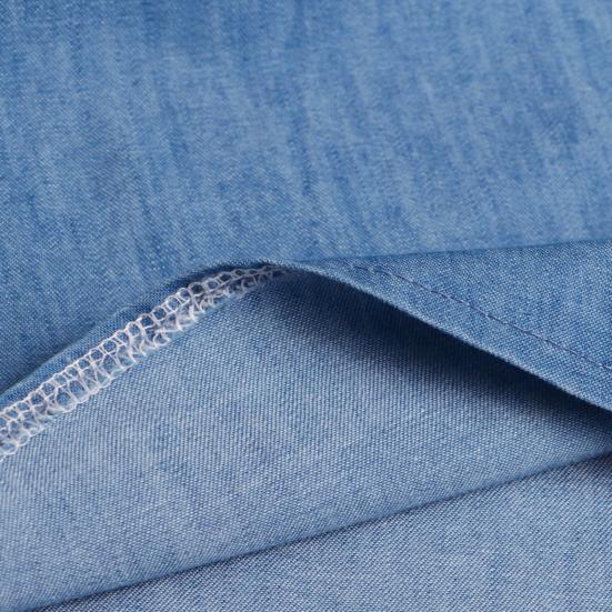 Turn-Down Collar Sleeveless Women Dress Belt Solid Color Single Breasted Denim Midi Dress Ladies Clothing