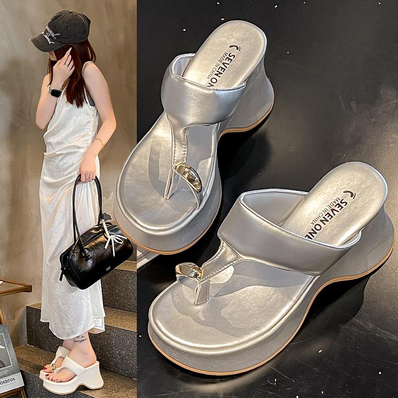 Fashion 2025Thick Bottom Women Slippers Summer Outside Flip Flops Height Increasing  Shoes Summer Beach Shoes Breathable