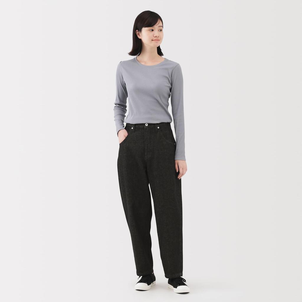 MUJI Kapok Blend Denim Barrel Size M Women's Pants, Black, (BE1ZEA5A)