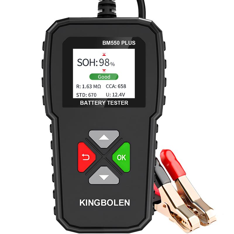 KINGBOLEN BM550 PLUS Tester autobaterií 6V 12V 24V LED displej 100-2000 CCA 2-200Ah Tester alternátoru automobilu Digitální baterie