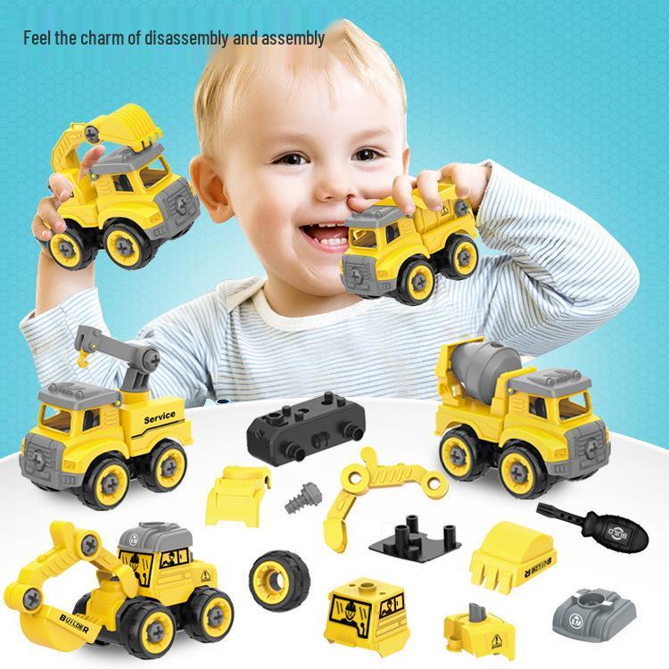 Children's DIY Engineering Mixer Toy: Detachable Excavator & Nut Assembly Set