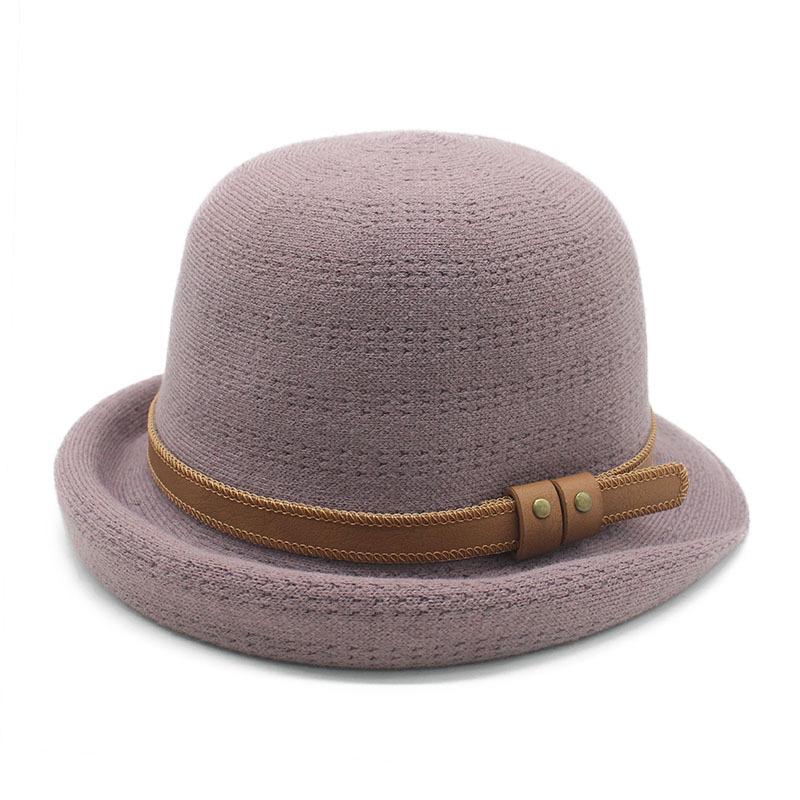 

Шляпа женская осенняя закрученная поясная шляпа в иностранном стиле с защитой от ультрафиолета модная солнцезащитная шляпа M（56-58cm） светло-фиолетовый