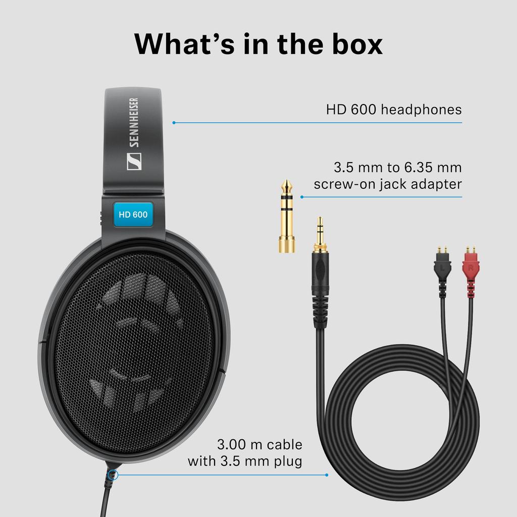 Sennheiser HD 600 Wired Headphones dynamic wired headphones for featuring a wide soundstage and high ideal for music with a metal mesh black –