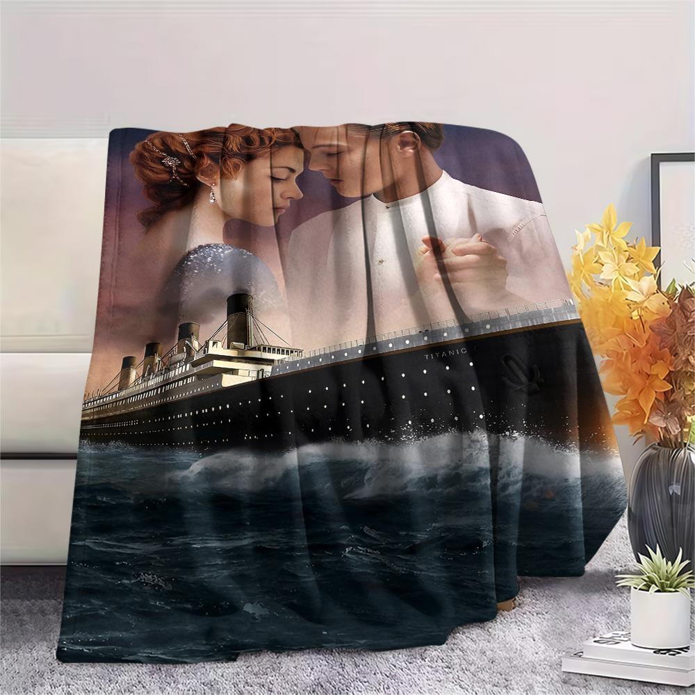 1PC Titanic Print Flannel Blanket, High quality All Seasons, Home Decor, Warmth and Comfort, Perfect for Christmas Gifts