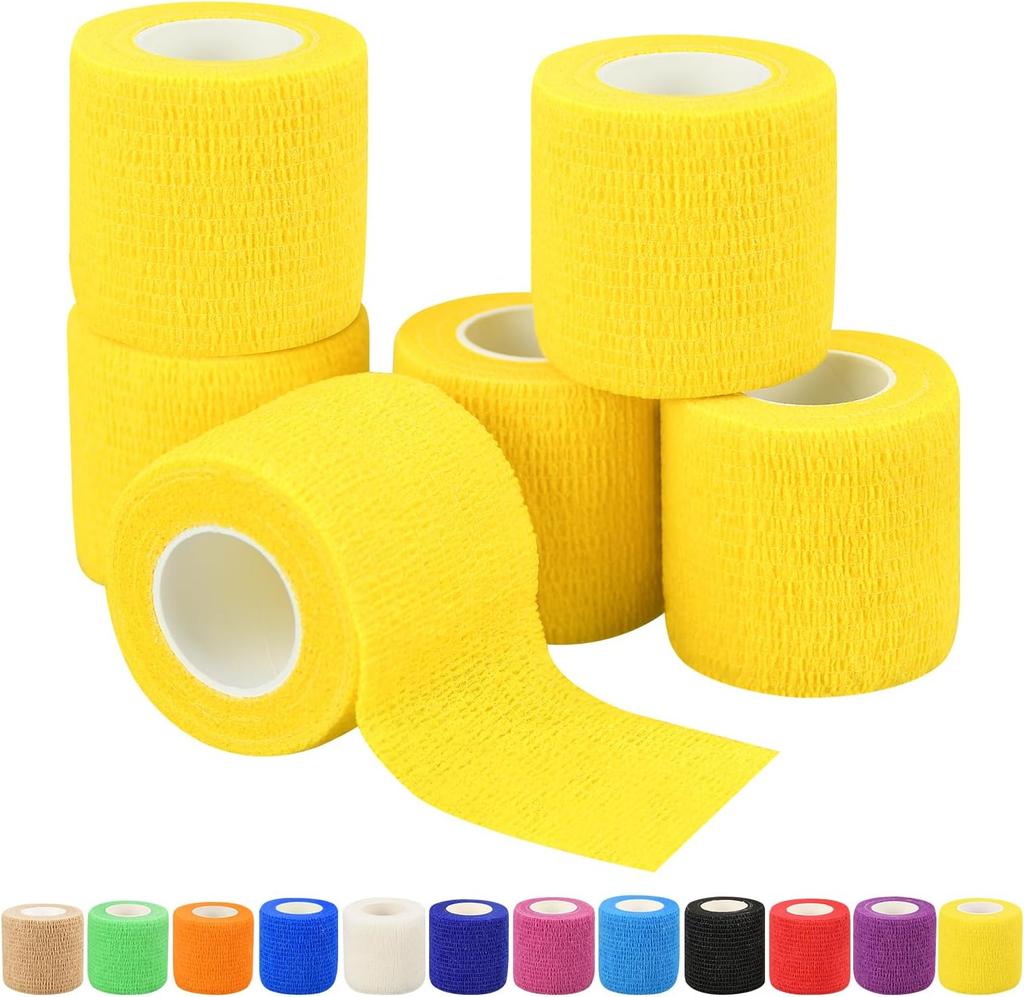 6 יחידות תחבושות דביקות עצמיות 5 ס"מ (2 אינץ'), תחבושות וטרינריות, 12 צבעים לבחירה, תחבושות דביקות עצמיות באורך 4.5 מטר (5 יארד) לספורט, פרק כף היד, הקרסול ונפיחות