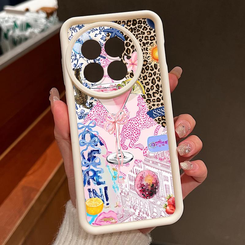 For OnePlus 13 Case Pink Goblet Bowknots Disco Ball Pattern Shockproof Bumper Silicone Cover For OnePlus 15 Nord 5 13R 13T 12R 12 11R 5G