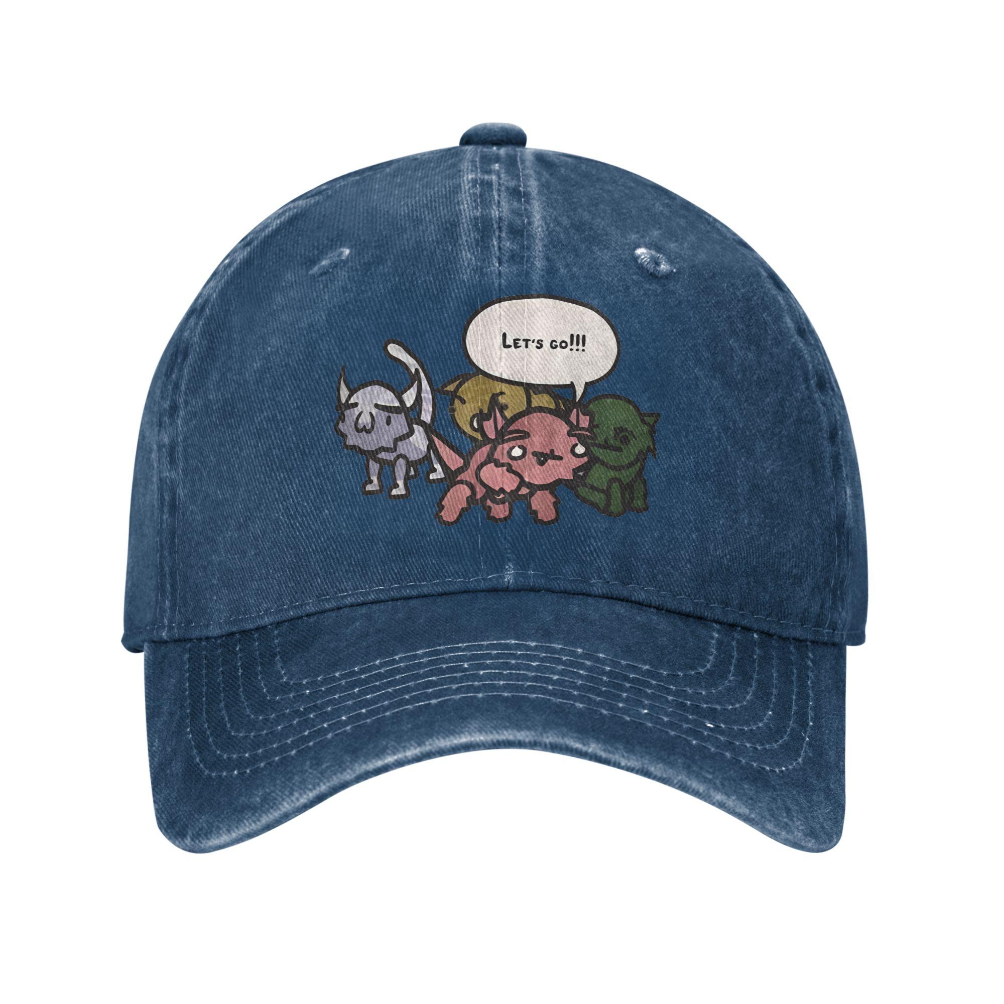 

Mewgenics Let s Go Baseball Caps Retro Distressed Washed Headwear for Men Women Workouts Adjustable Caps Hat One Size темно-синього кольору