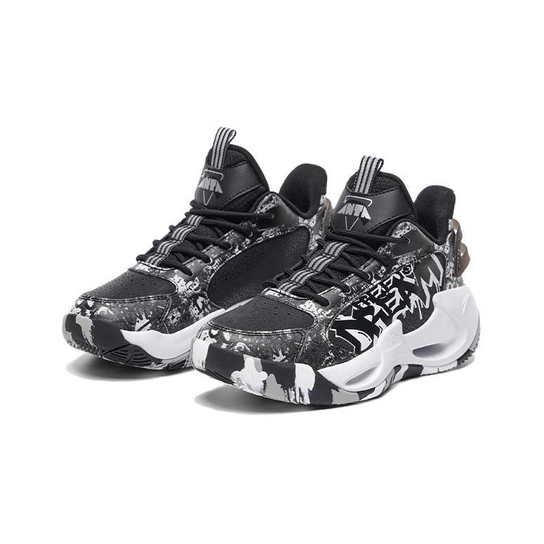 Anta Antiskid Shock Absorbing High Top Sports Casual Shoes Kids Sneakers Black Gray White 312151110R-3