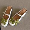 Fashion Flat Bao Tou Cool Mopping Summer New Square Toe Shallow Mouth Flower Metal Buckle One Slip Soft Sole Non-slip Slippers