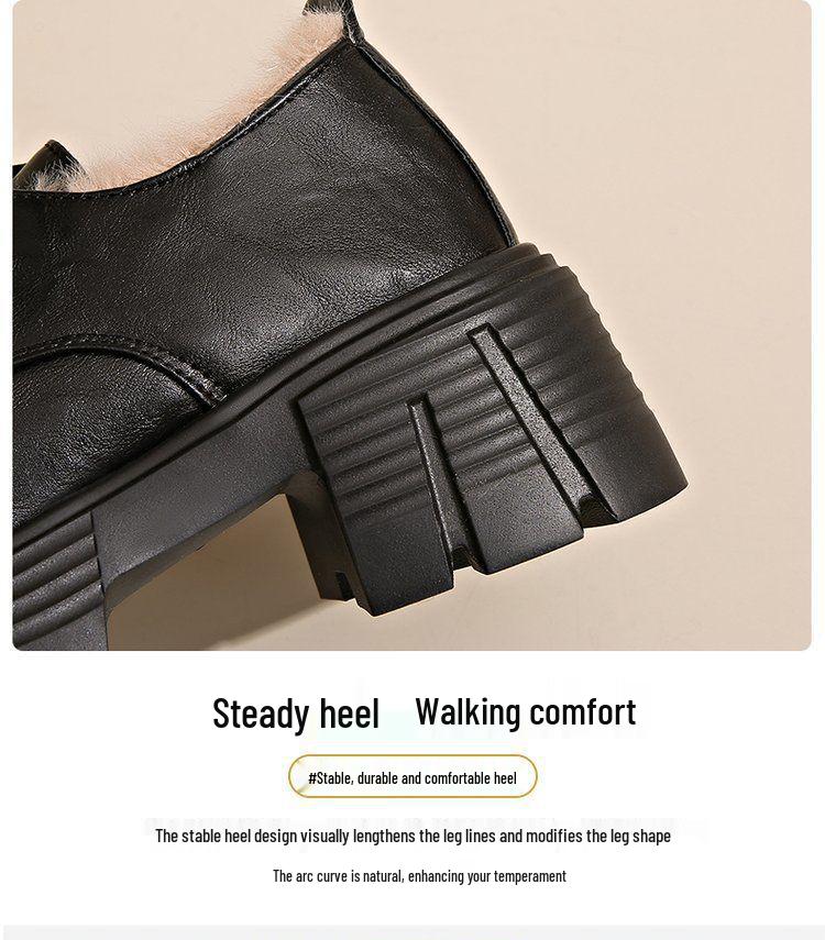 Dámské mokasíny v britském stylu z černé kůže - Zimní, sametově podšité, hřejivé, silná podrážka