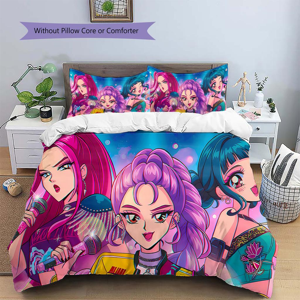 Kpop Lovci démonů Vzor Povlečení, Sada přikrývky Povlak na přikrývku Povlak na polštář Domov Dárek k narozeninám (1 * povlak na peřinu + 2 * povlak na polštář, bez jádra)