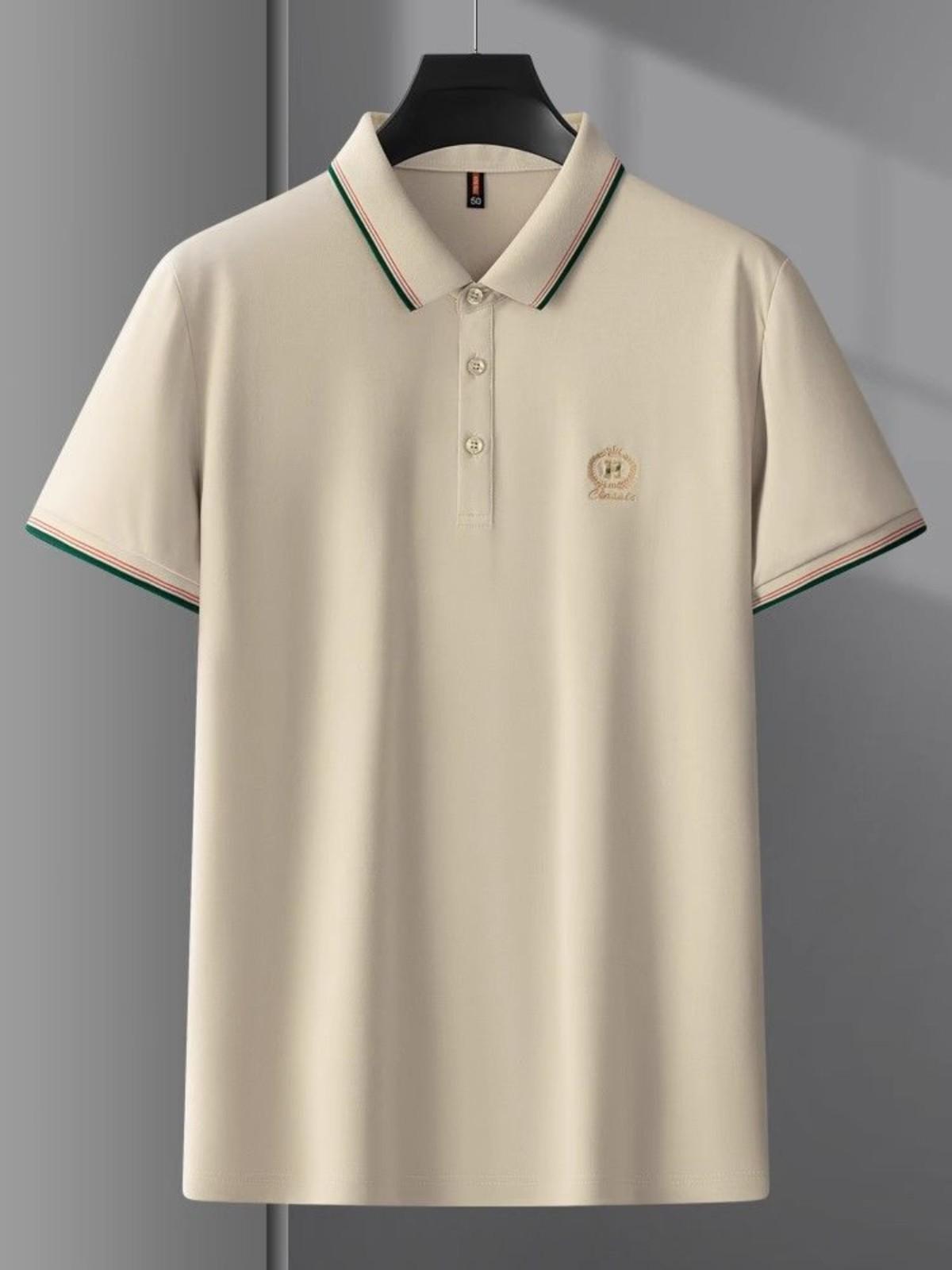 

Мужская футболка-пуловер с коротким рукавом, повседневная рубашка с лацканами XL бежевый