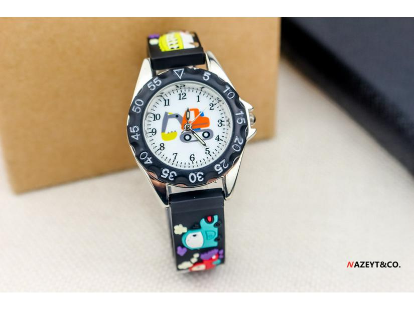 Korean 3D Cute Excavator & Go-Kart Quartz Watch for Boys - Silicone Strap