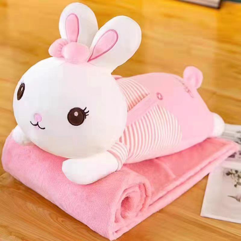Strawberry Hugging Pig & Little Bear Plush Toy Blanket – Dual-use Nap & Travel Comfort for Kids