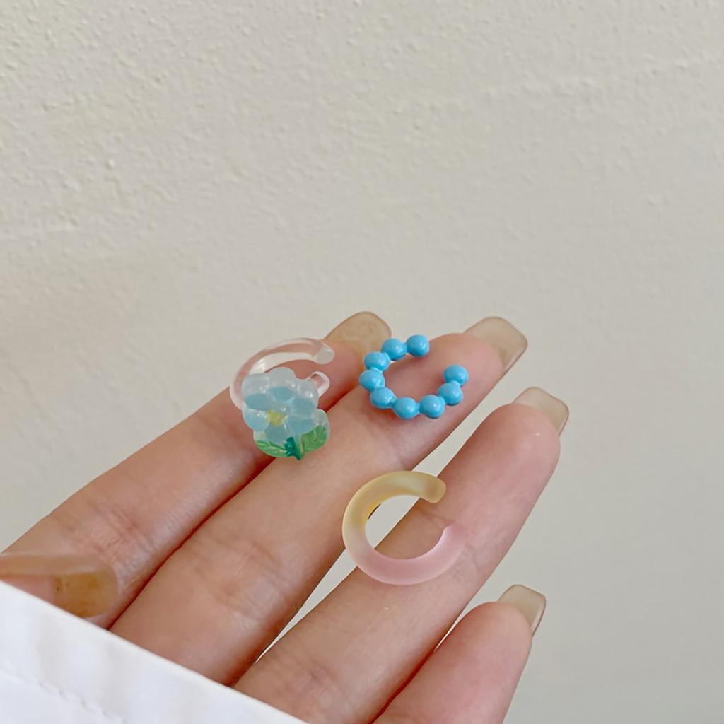 Ear Cuff Earrings Holeless Fashionable Girlish Adjustable Clip On Ear Jewelry for Girls 3 Pcs Blue