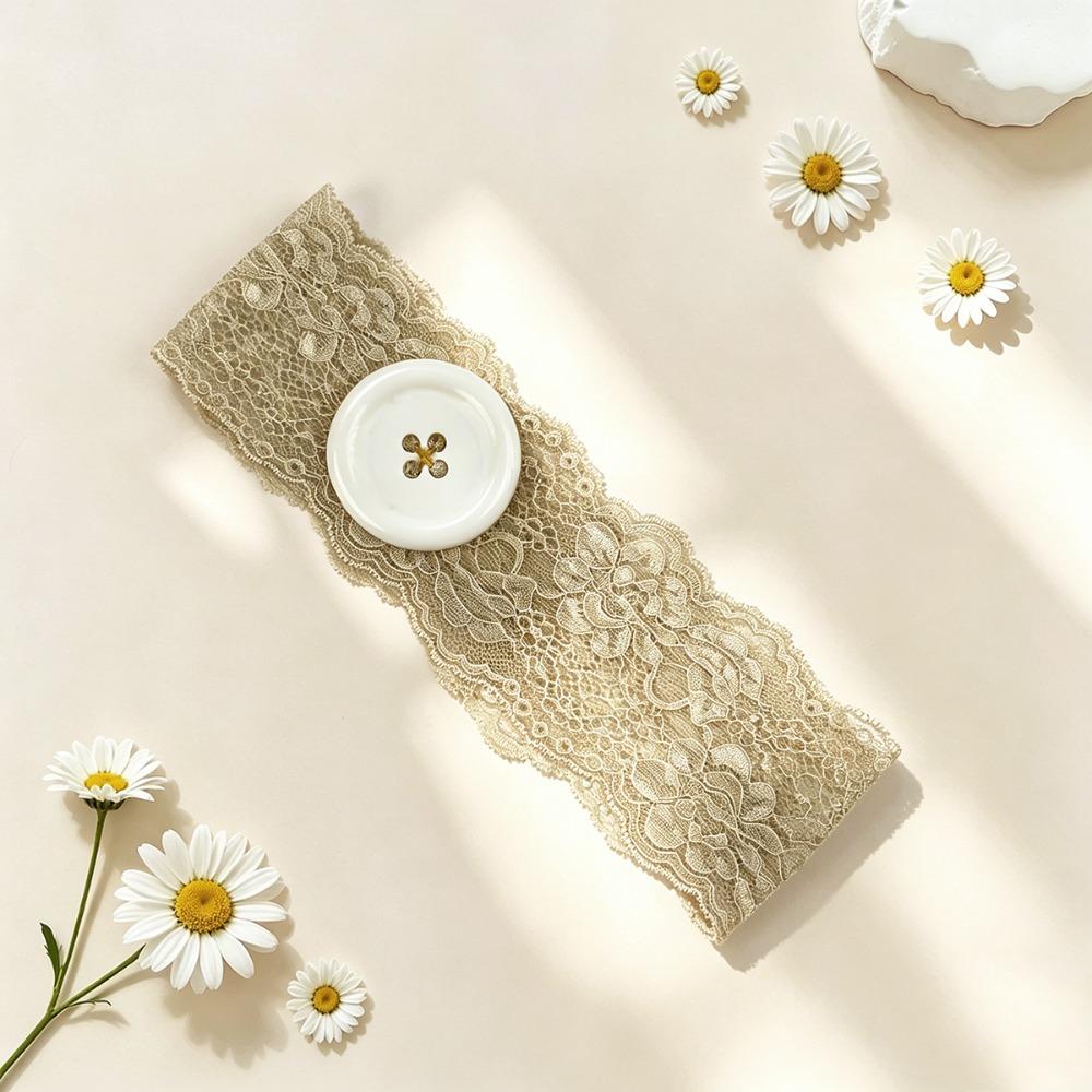 Trendy Plastic Lace Headband Vintage Style Dopamine Colored Button Headband Button Lace Material Yoga Headband Women хаки