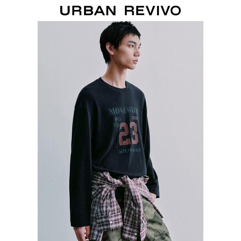 UR Men's Vintage Distressed Letter Print Long Sleeve T-Shirt