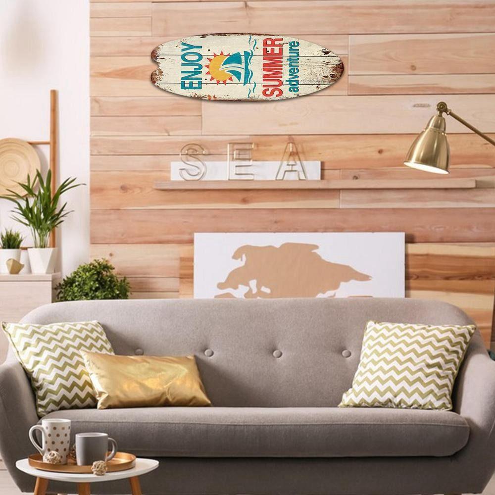 Bright Wooden Surfboard Cool Marine Steering Wall Board Wooden Sign   Wall Ornament