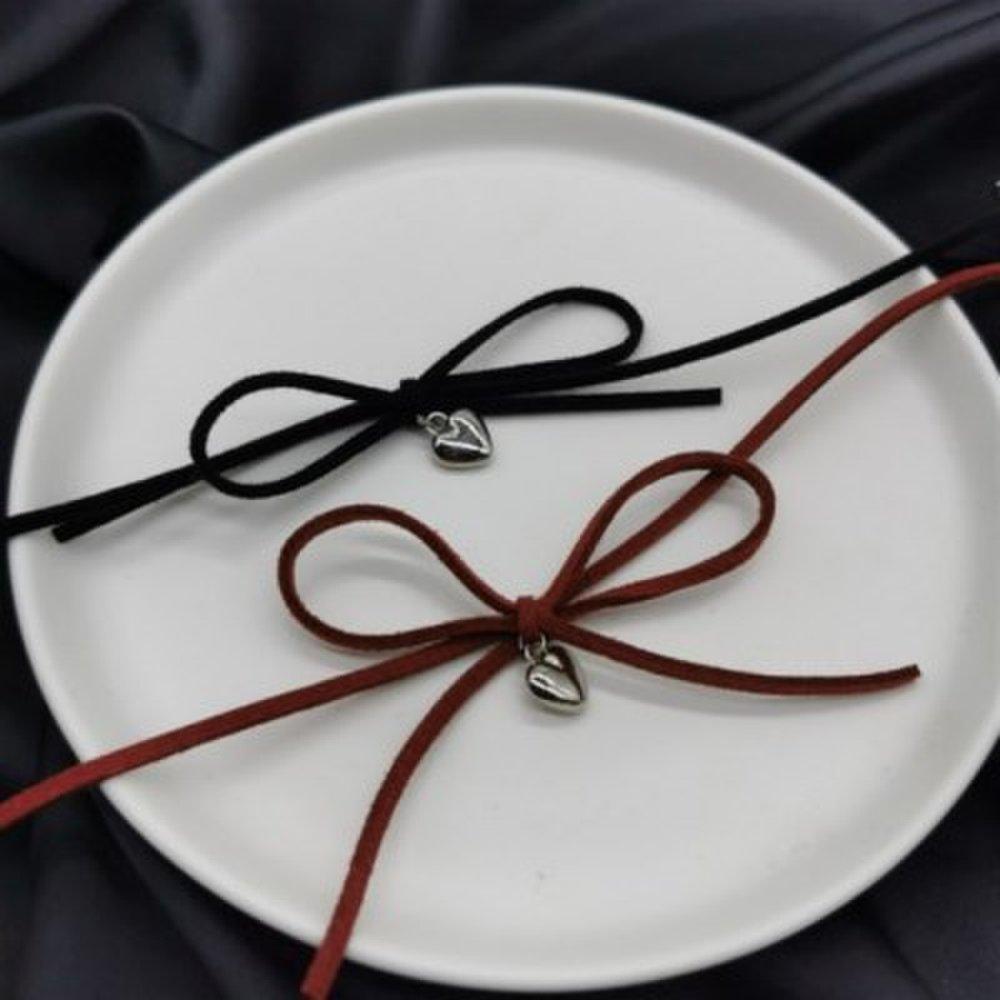 

Ribbon Heart Necklace Choker Leather Kitsch Y2K Point Year-End New Year s Party Red Red