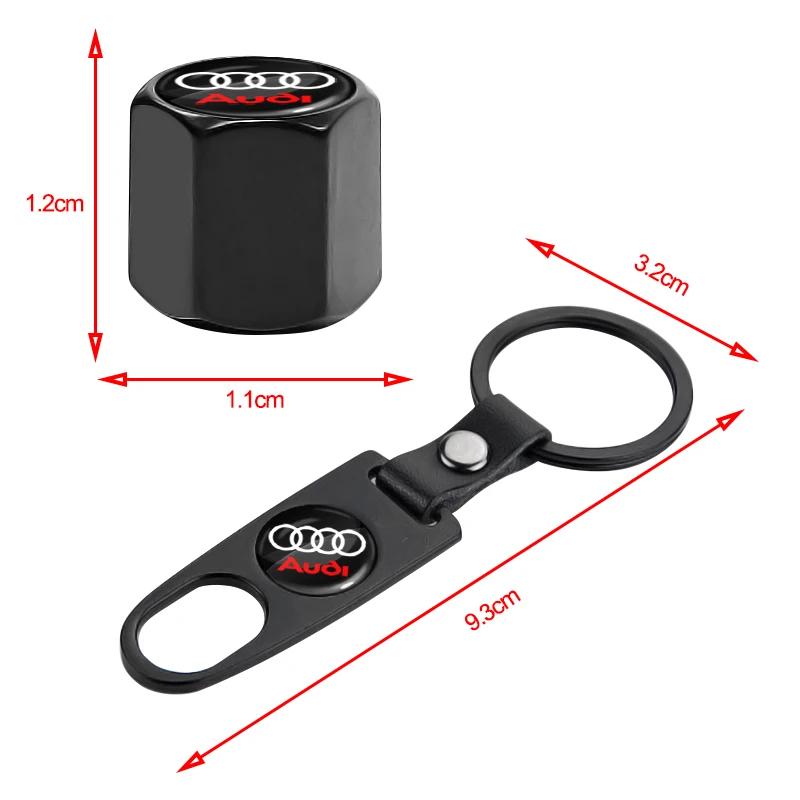 1Set Car Emblem Keychain Key Ring with Auto Tire Valve Caps Tyre Dust Cap For Audi A3 A6 Q3 B5 B6 B7 B8 B9 Q7 8P 8V 8L A5 A4 C6