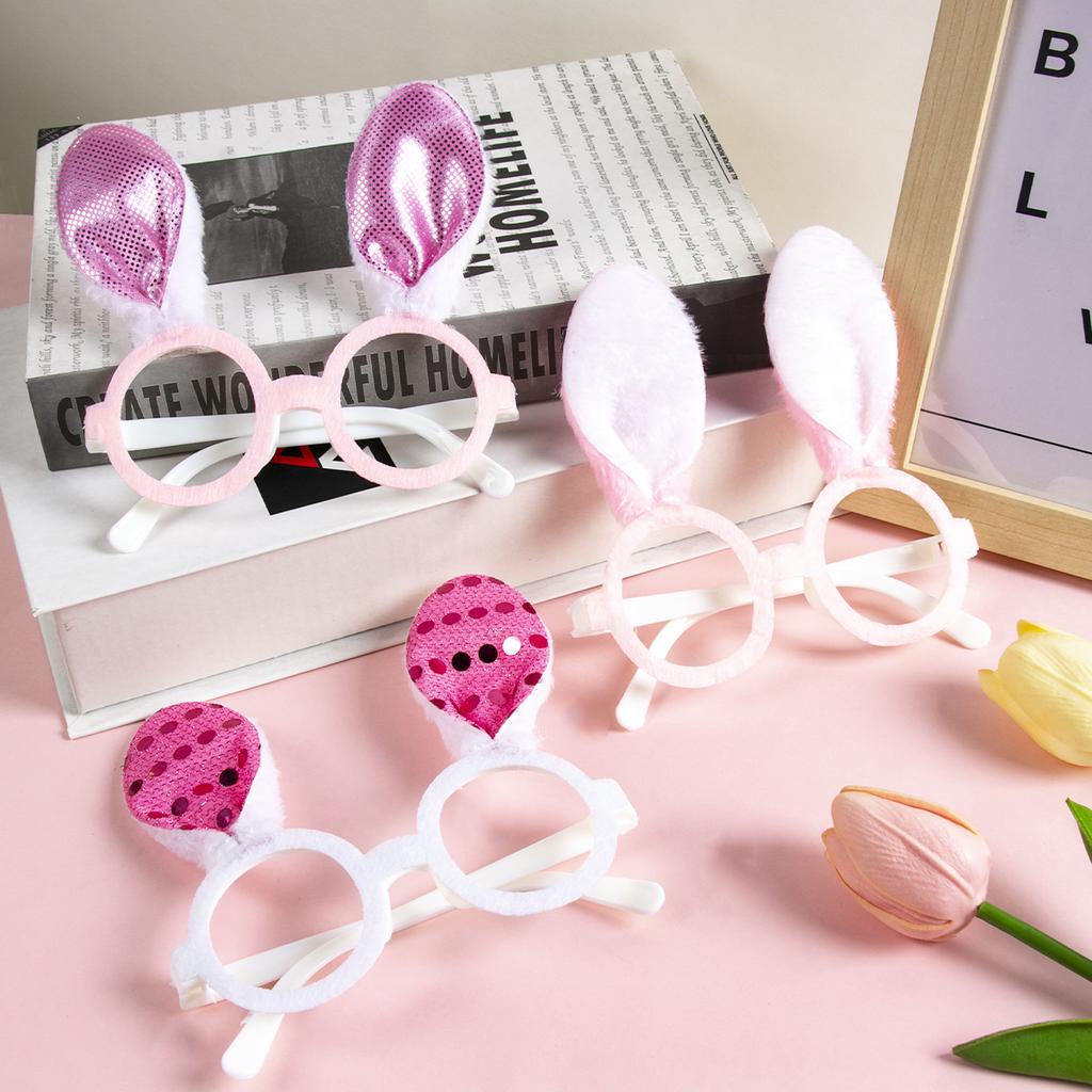 1/2pcs Pink Sequin Rabbit Ear Glasses Frames Easter Mask Prom Bunny Glasses Frames Birthday Party Funny Photo Props Kids Gift