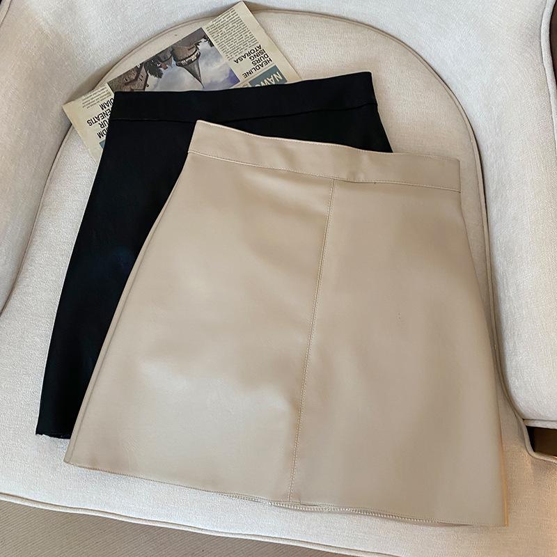 

2024 Women s High-Waist Khaki Leather A-Line Midi Skirt – Slimming, Simple, Summer Style L верблюд