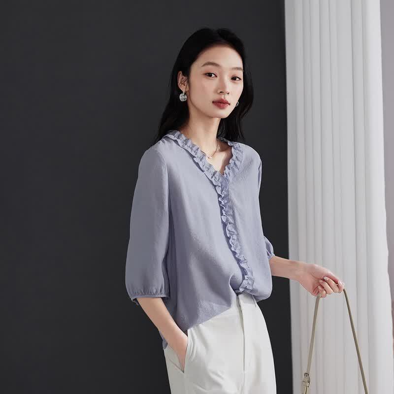 SOFSIL Women s Ruffle V-Neck Blouse M