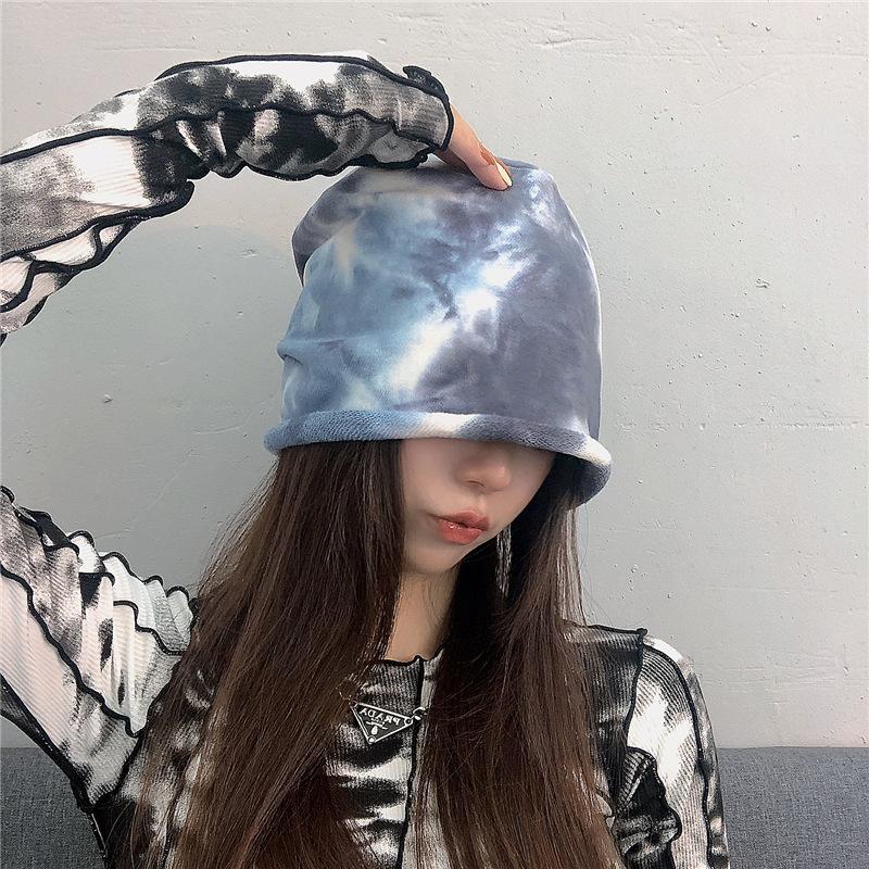 Trendy women's slouchy hat, Japanese-style tie-dye postpartum hat, spring and autumn Korean-style pullover knitted beanie