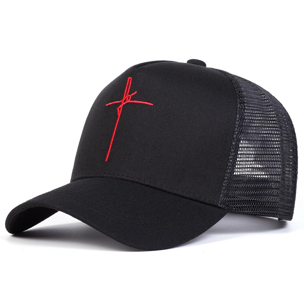 Men Personality Cross Embroidered Baseball Cap Mesh Hat Outdoor Adjustable Sunscreen Leisure Hat Spring Autumn Travel Tourism Beach Vacation