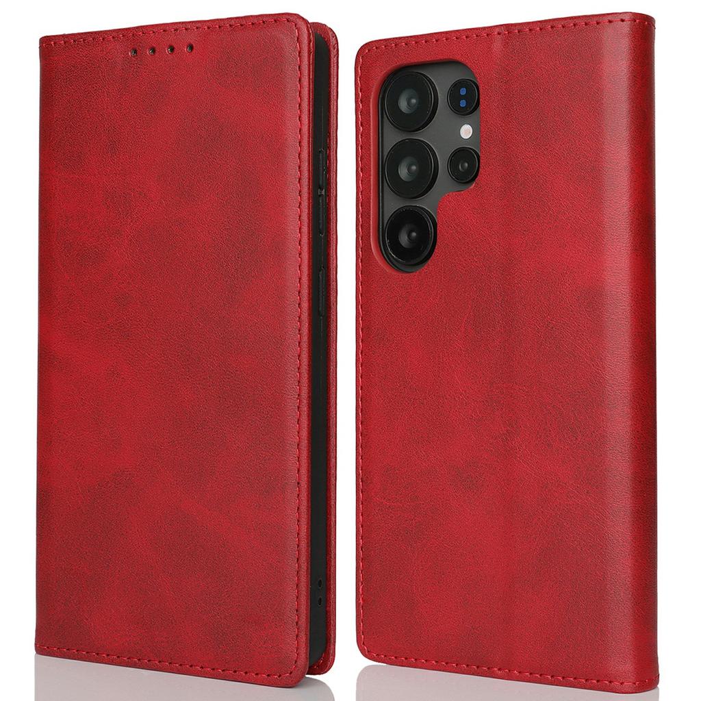 For Samsung Galaxy S25 Ultra Case PU Leather Calf Textured Magnetic Closing Smart Phone Cover