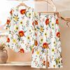 Women's 2‑Piece Outfit, Boho Floral 3/4 Sleeve Irregular Hem Top & Wide Leg Pants Set, Casual Loose Matching Suit