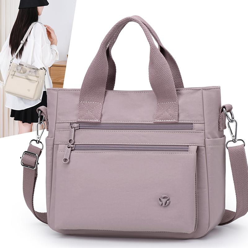 Borsa Tote Versatile in Nylon con Tasche Multiple con Zip Tracolla Regolabile Borsa a Spalla Casual per Donne Quotidiana
