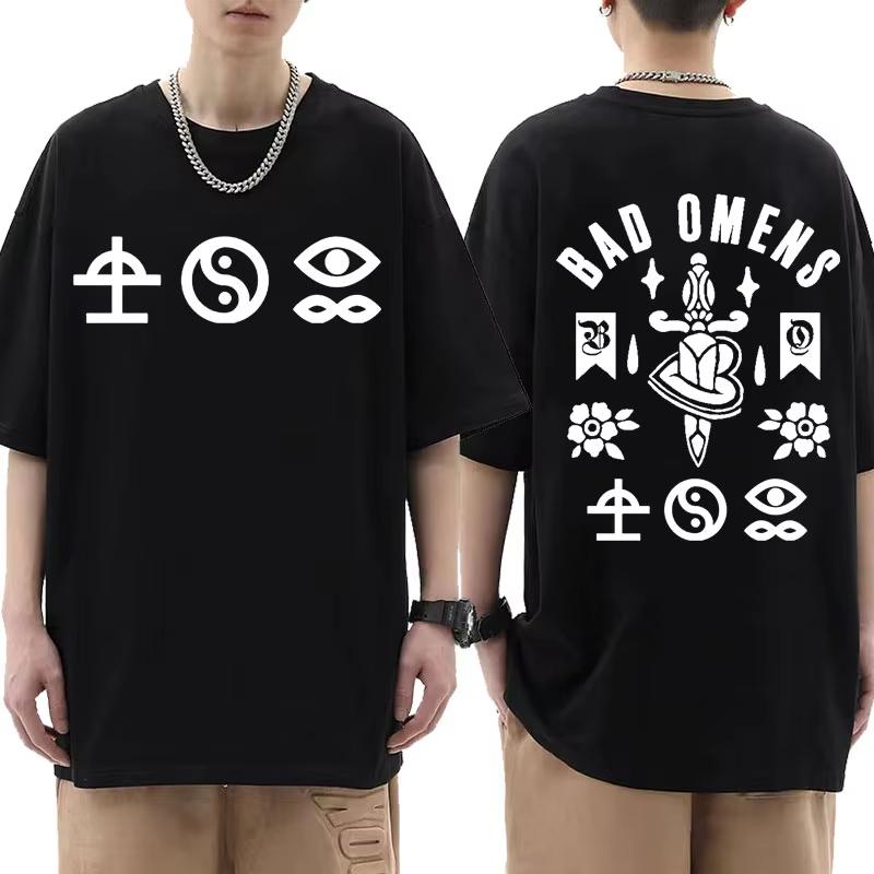 Summer T-shirt: Bad Omen Band Tour American Music Death Peace Soul Bone Graphic Short-sleeved casual style rock T-shirt Gothic