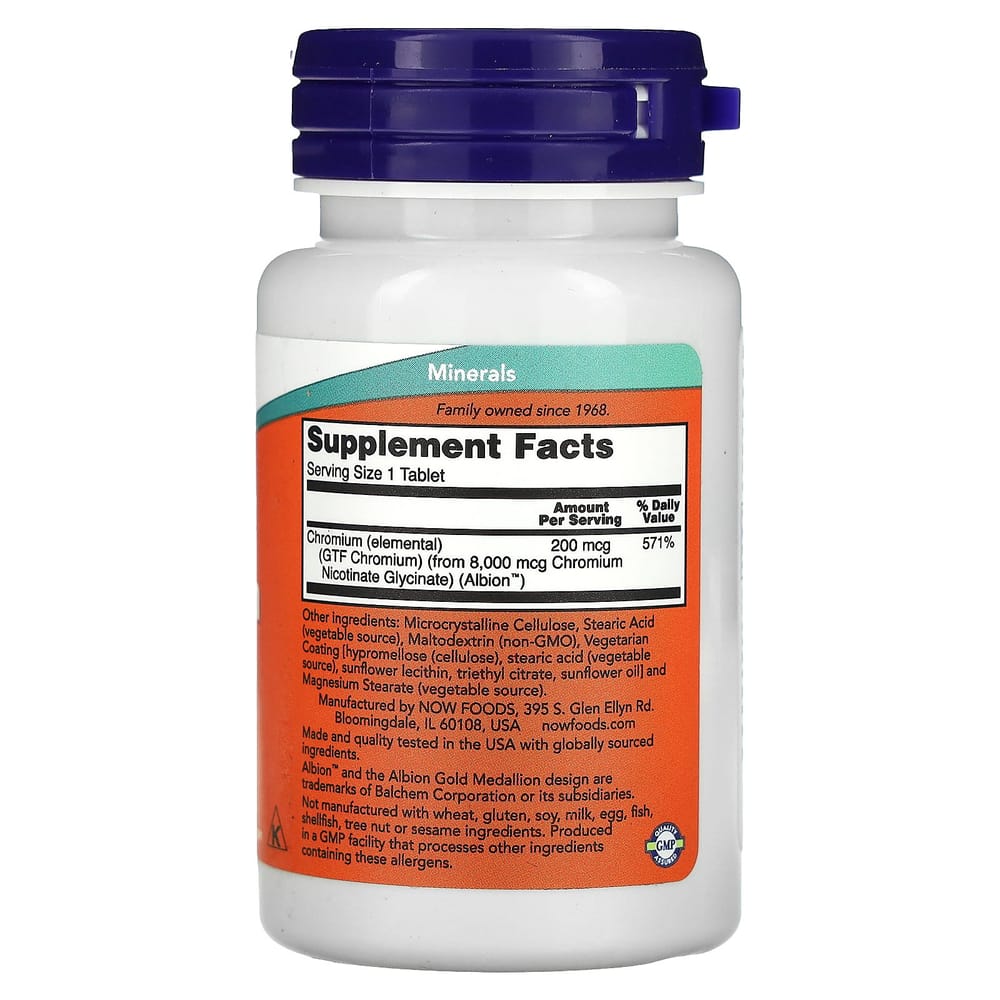 NOW Foods GTF Chromium 200mcg, 100 Tablets