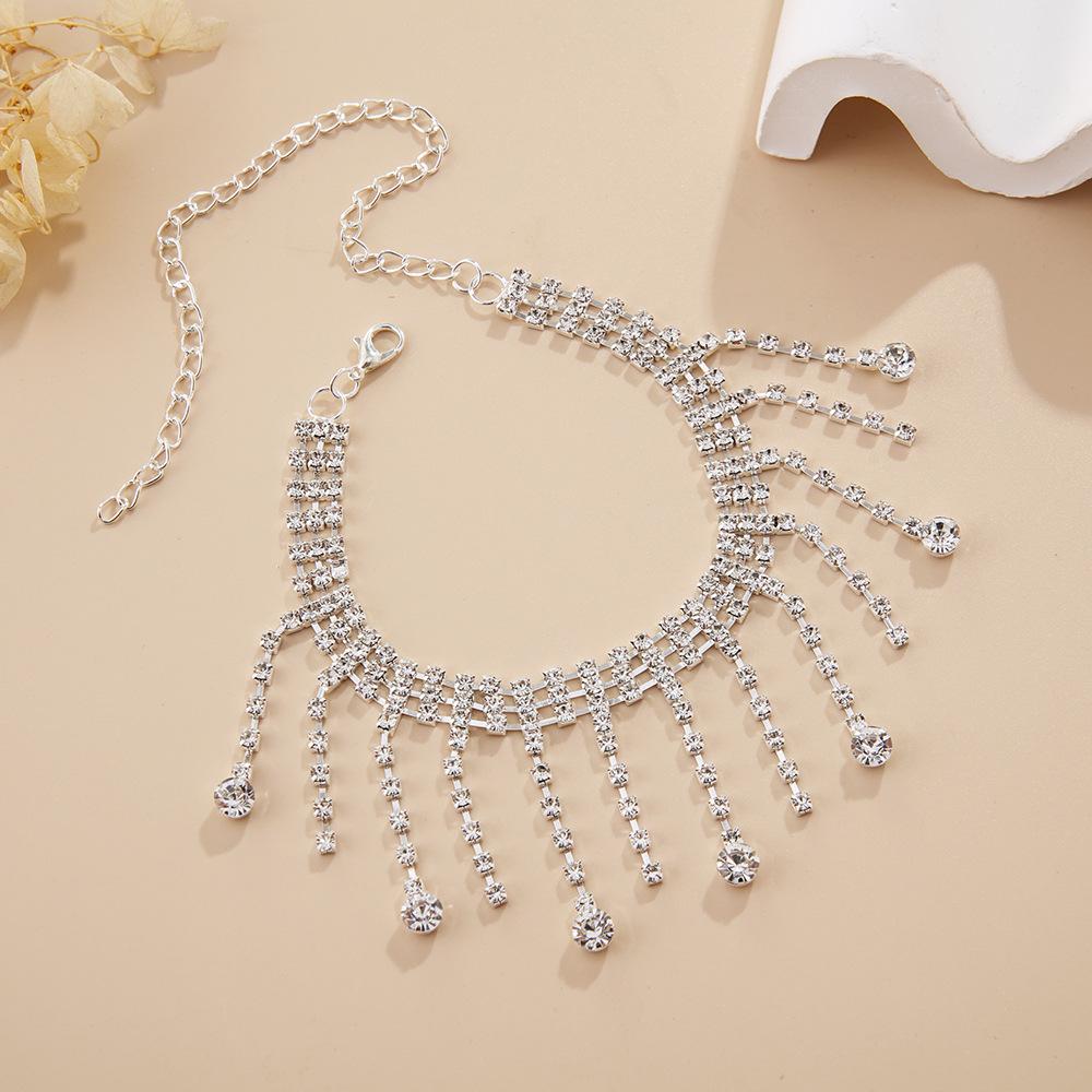

Luxury Exquisite Multi-layer Teardrop-shaped Shiny Rhinestone Tassel Anklets for Women Summer Beach Charm Zircon Accessory Gift