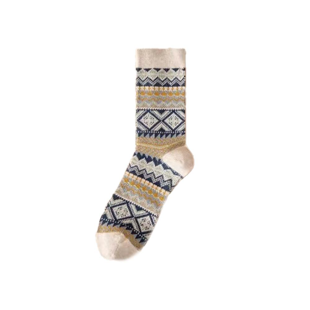 Double-needle Double-way Socks for Men, Mid-calf Cordless Long Socks, Cotton Ethnic Style Long Calf Retro Trend for Autumn and Winter