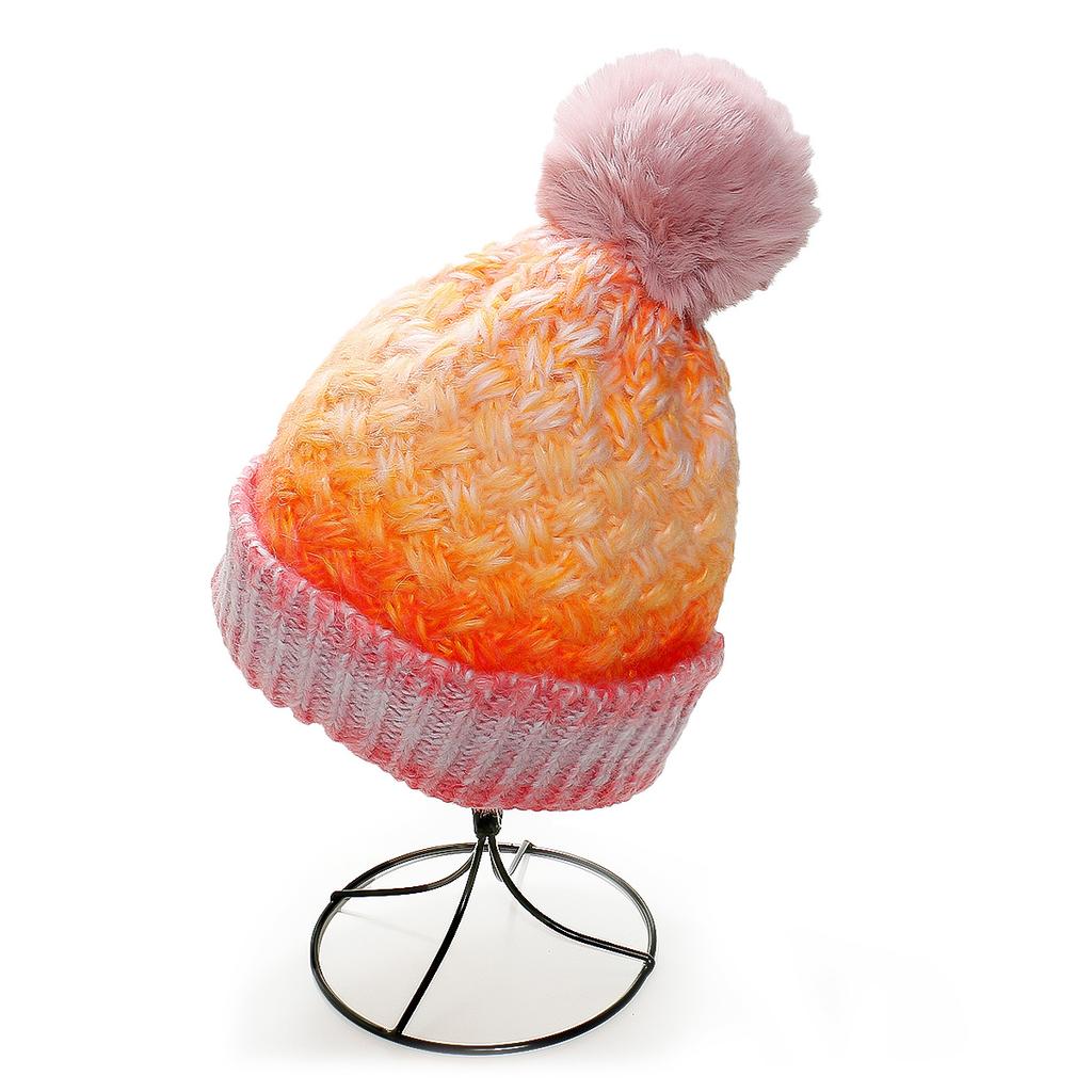 Autumn and Winter New Warm Hairball Knitted Hat Fleece Thickened Ear Protection Hat Gradual Change Color Tie-dye Wool Hat Korean Version
