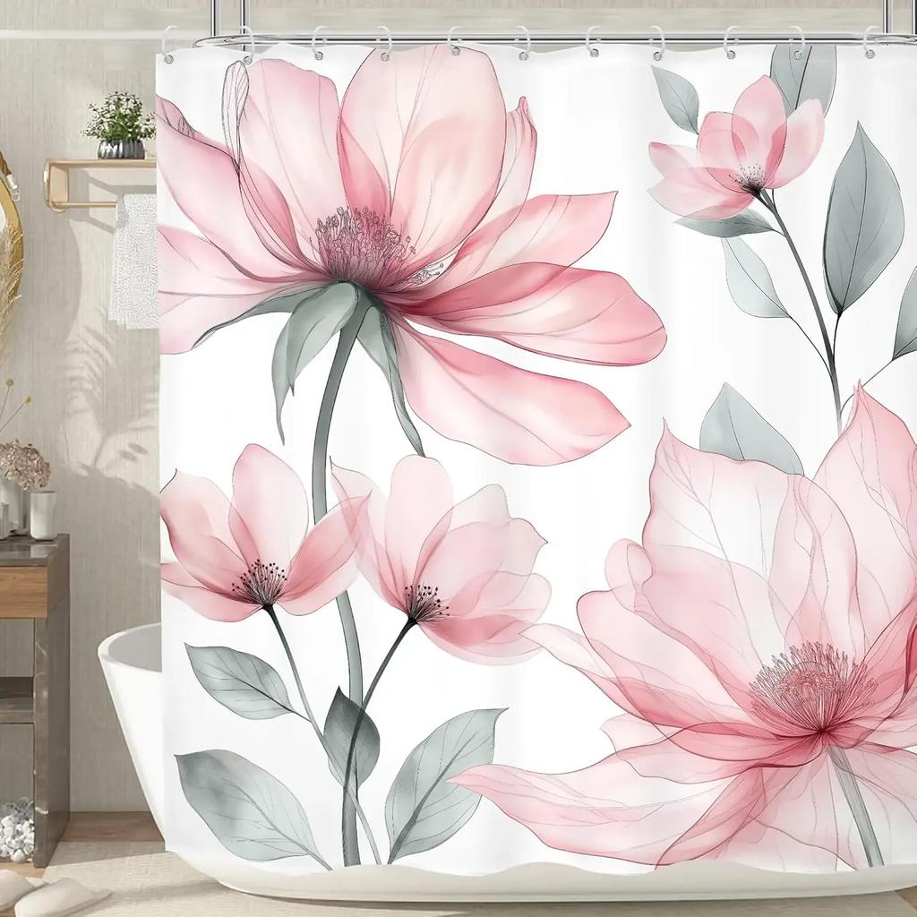 Blooming Cat Shower Curtain-Cute Kitten On Vibrant Floral Background, Cheerful Bathroom Decorative Shower Curtain
