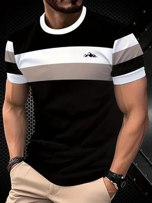 Classic Stripe Print Men's T-shirt Outdoor Round Neck Short Sleeve Top Street Loose T-Shirt Male Oversized Clothing