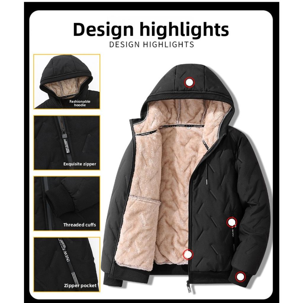 Cotton Jacket Men's Thick, Plus Size Men's Mid To Long, Down Cotton Jacket with Added Fleece and Increased Thickness for Warmth