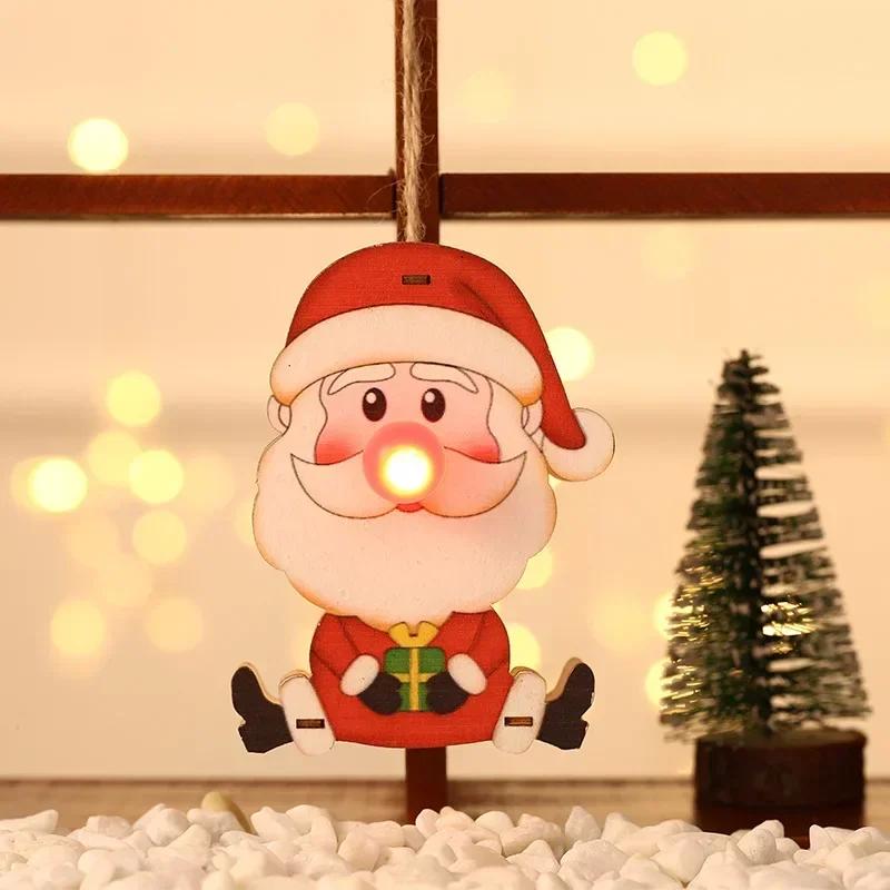 New Style Ornaments Wooden Luminous Decorations Children's Gifts Christmas Tree Pendant Home Kawaii Party Decor Supplies