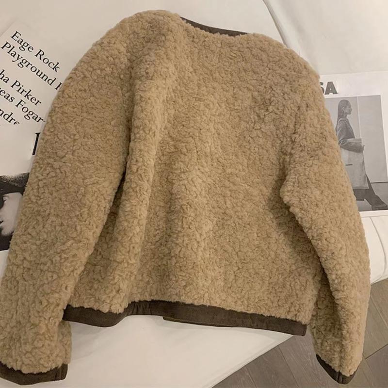 Giacca da Donna in Peluche d'Agnello Autunno e Inverno Giacca Corta Larga Piccolo Profumo Top Imbottito